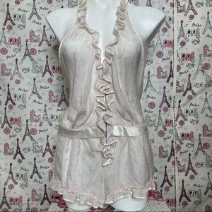 Victoria’s Secret Ruffled Zip Silk Halter Teddy Size Large
